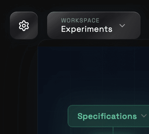The top-left corner of the dashboard: the Settings gear, and beside it the Workspace button showing the workspace Experiments.